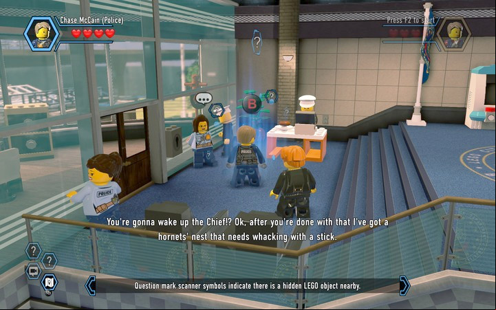 Blue fields allow you to activate the scanner, which will uncover footprints - Exploring the station | Chapter 1 - Chapter 1 - LEGO City: Undercover Game Guide