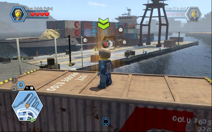 Jump onto the container - there you will find another scan location - The bank robbery | Chapter 1 - Chapter 1 - LEGO City: Undercover Game Guide