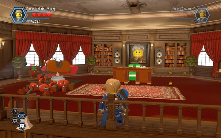 The warden’s office – destroy the chandelier and rebuild it as a blockade of the exit from the bathroom - The prison cells | Chapter 3 - Chapter 3 - LEGO City: Undercover Game Guide