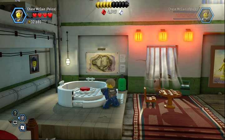 The first button is in the Jacuzzi - The prison cells | Chapter 3 - Chapter 3 - LEGO City: Undercover Game Guide