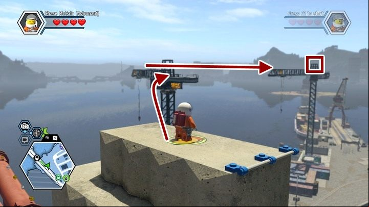 The flag you must find in Auburn in order to conquer the district is located on the highest crane in the docks (1) - Southwest area | Maps and secrets - Maps and secrets - LEGO City: Undercover Game Guide