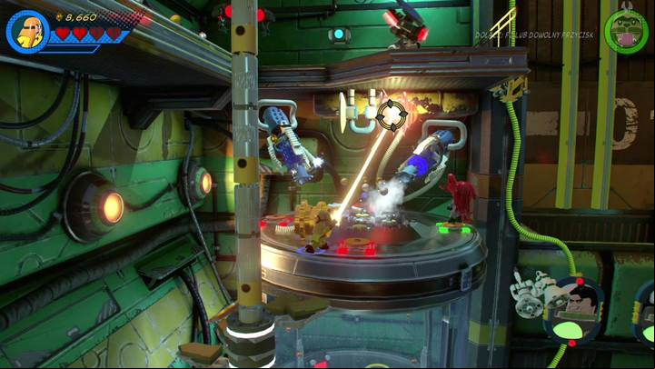 Keep Crystal selected and use laser to destroy the golden handles on the cannons that are shooting you - Mission 13 - Inhuman Nature | Walkthrough - Walkthrough - LEGO Marvel Super Heroes 2 Game Guide