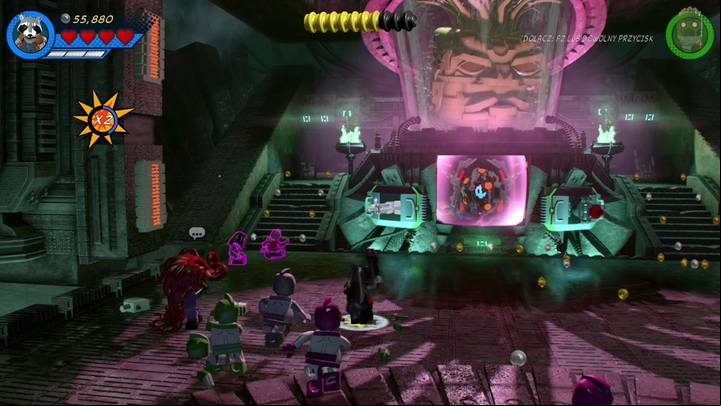 Once the mechanical hand of the boss is destroyed, switch character to Rocket Raccoon and walk to the place shown on the picture - Mission 14 - Halo, is it Kree Youre Looking For | Walkthrough - Walkthrough - LEGO Marvel Super Heroes 2 Game Guide