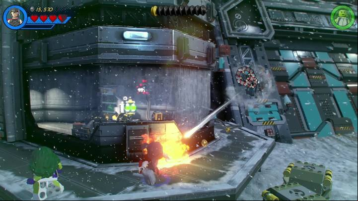 The floor above contains two mechanisms that unlock the further part of the outpost when activated - Mission 2 - Avengers World Tour | Walkthrough - Walkthrough - LEGO Marvel Super Heroes 2 Game Guide