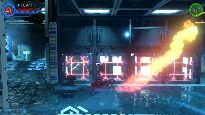 Go right and reach the place presented in the picture - Mission 8 - Oscorp Escapade | Gwenpools missions (the pink bricks) - Gwenpools missions - LEGO Marvel Super Heroes 2 Game Guide