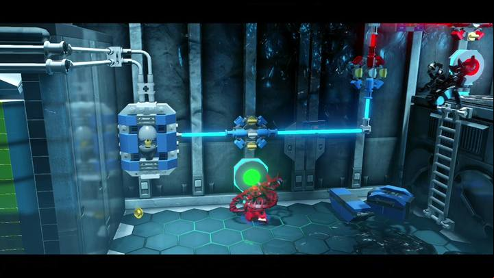 The next step is to run power to the object on the left - Mission 8 - Oscorp Escapade | Gwenpools missions (the pink bricks) - Gwenpools missions - LEGO Marvel Super Heroes 2 Game Guide