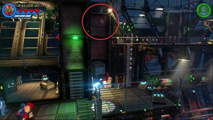 The last poster can be found in the place presented in the screenshot (the red circle) - Mission 5 - Hydra Hijinks | Mission secrets - Mission secrets - LEGO Marvel Super Heroes 2 Game Guide