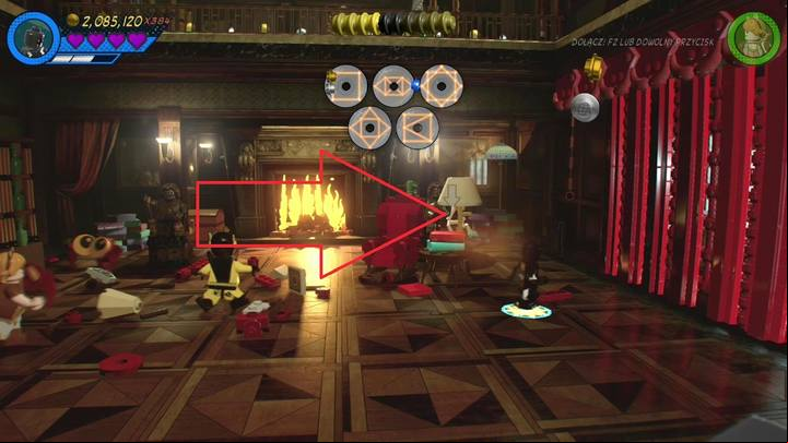 The second card tower is in a room, on the right side of the main hall, on the ground floor - Mission 8 - Rune to Maneuver | Mission secrets - Mission secrets - LEGO Marvel Super Heroes 2 Game Guide