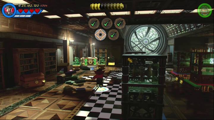 Head to the room on the first floor and approach the golden flower pot presented in the screenshot - Mission 8 - Rune to Maneuver | Mission secrets - Mission secrets - LEGO Marvel Super Heroes 2 Game Guide