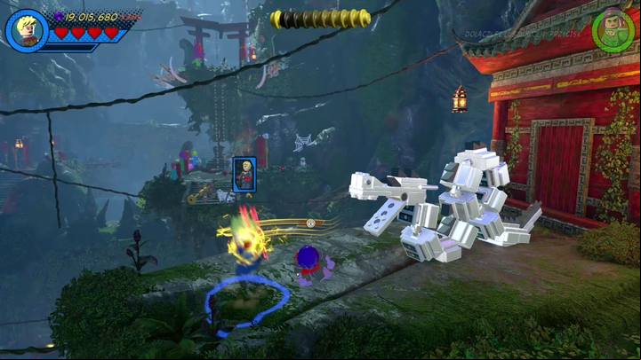 Interact with the debris and fly towards the stone shelf presented in the picture - Mission 10 - Kun-Lun Konundrum | Mission secrets - Mission secrets - LEGO Marvel Super Heroes 2 Game Guide