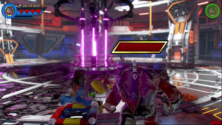 In the place shown on the picture you will find bars that lead to the lower floor of the laboratory - Mission 11 - Symbiote surprise | Mission secrets - Mission secrets - LEGO Marvel Super Heroes 2 Game Guide