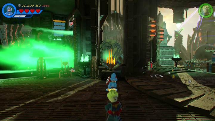 You will find a burning mechanism in the middle of the second part of the location - Mission 14 - Halo, is it Kree Youre Looking For | Mission secrets - Mission secrets - LEGO Marvel Super Heroes 2 Game Guide