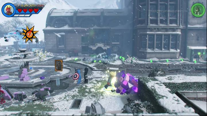 The third minikit is next to the fountain - Mission 18 - The Road to Knowhere | Mission secrets - Mission secrets - LEGO Marvel Super Heroes 2 Game Guide