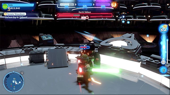 During phase two the arena will change - LEGO Skywalker Saga: Darth Sidious (Emperor Palpatine) - boss, how to beat? - Bosses - LEGO Skywalker Saga Guide