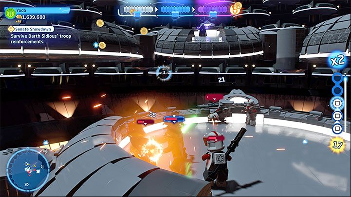 You can now reach the platform Palpatine is on and fight him again ( about dodging) - LEGO Skywalker Saga: Darth Sidious (Emperor Palpatine) - boss, how to beat? - Bosses - LEGO Skywalker Saga Guide
