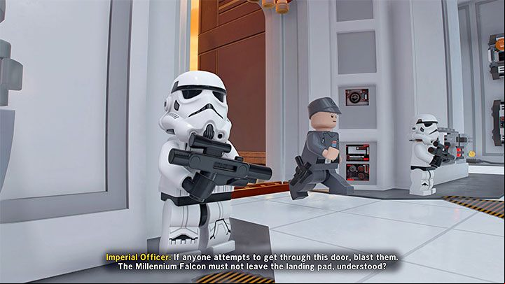After you get close enough to the age to the landing field, you will trigger a cut-scene showing an officer with an access card - LEGO Skywalker Saga: Hibernation Station - walkthrough - Episode 5 - The Empire Strikes Back - LEGO Skywalker Saga Guide