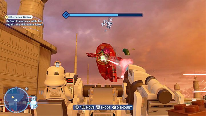 Upon reaching the Millennium Falcon, you'll be tasked with protecting Chewbacca - LEGO Skywalker Saga: Hibernation Station - walkthrough - Episode 5 - The Empire Strikes Back - LEGO Skywalker Saga Guide