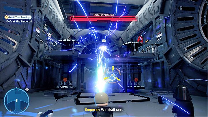 Start the battle by deflecting his Force Lightning - LEGO Skywalker Saga: Darth Vader & Emperor Palpatine - boss, how to beat? - Bosses - LEGO Skywalker Saga Guide