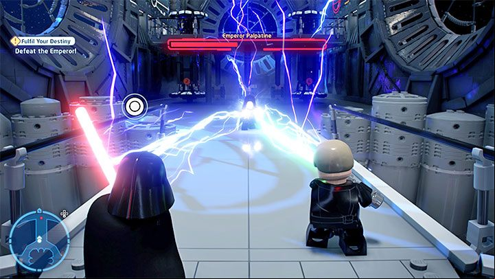 At the end of the battle you'll have to overpower the Emperor - LEGO Skywalker Saga: Darth Vader & Emperor Palpatine - boss, how to beat? - Bosses - LEGO Skywalker Saga Guide