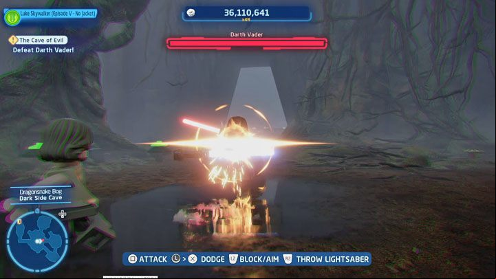 Vader is a hallucination that Luke Skywalker experiences - you have to confront him - LEGO Skywalker Saga: Darth Vader - boss, how to beat? - Bosses - LEGO Skywalker Saga Guide