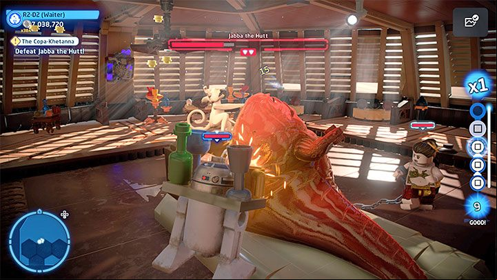 The fight will be easier when playing as R2-D2, because the droid has full freedom to move around the cabin - LEGO Skywalker Saga: The Copa-Khetanna - walkthrough - Episode 6 - Return of the Jedi - LEGO Skywalker Saga Guide