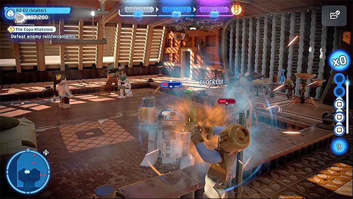 Unfortunately, you won't be able to remove all 3 of Jabba's health bars right away - LEGO Skywalker Saga: The Copa-Khetanna - walkthrough - Episode 6 - Return of the Jedi - LEGO Skywalker Saga Guide