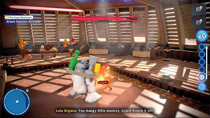The second difficulty is the need to attack Salacious Crumb who accompanies Jabba - LEGO Skywalker Saga: The Copa-Khetanna - walkthrough - Episode 6 - Return of the Jedi - LEGO Skywalker Saga Guide