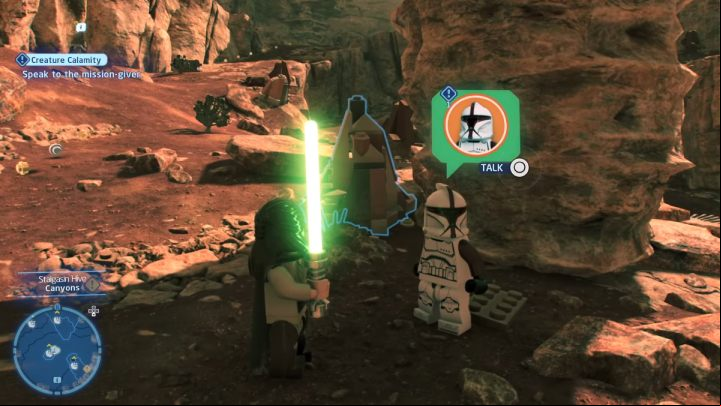 Accept the quest from the questgiver near the droid factory at Stalgasin Hive on Geonosis - LEGO Skywalker Saga: Creature Calamity - walkthrough - Geonosis - UI Stalgasin - LEGO Skywalker Saga Guide