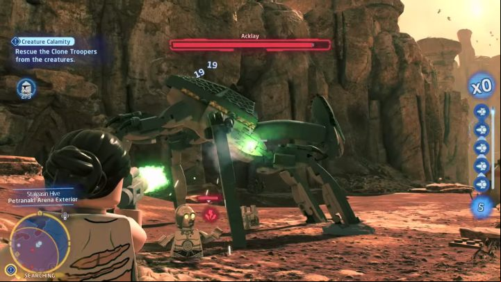 The third creature, Acklay, can be found near the Petranaki arena - LEGO Skywalker Saga: Creature Calamity - walkthrough - Geonosis - UI Stalgasin - LEGO Skywalker Saga Guide