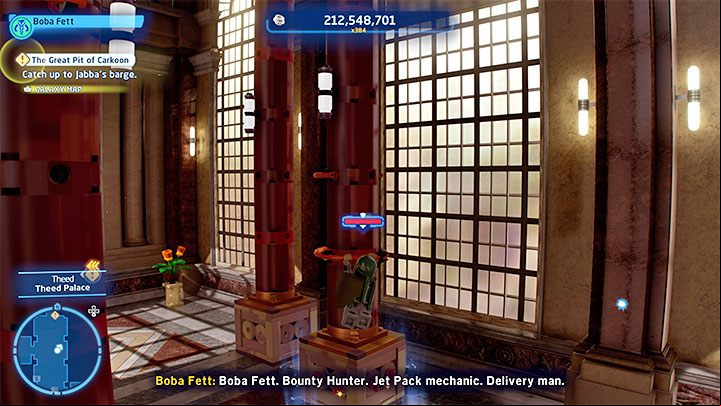 Use the 2 characters that can grab onto hooks to reach the lever - LEGO Skywalker Saga: Theed - a list of all puzzles (part 2) - Naboo - LEGO Skywalker Saga Guide