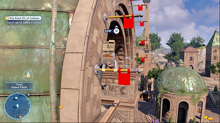 Choose a Scavenger class character (such as Rey) and locate the wall from screenshot no - LEGO Skywalker Saga: Theed - a list of all puzzles (part 2) - Naboo - LEGO Skywalker Saga Guide