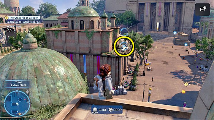 We suggest following the climbing instructions from the Archway Triumph puzzle - LEGO Skywalker Saga: Theed - a list of all puzzles (part 2) - Naboo - LEGO Skywalker Saga Guide
