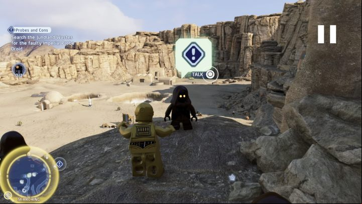 As a Protocol Droid, talk to the NPC and accept the task - LEGO Skywalker Saga: Probes and Cons - walkthrough - Tatooine - the desert of Jundland - LEGO Skywalker Saga Guide