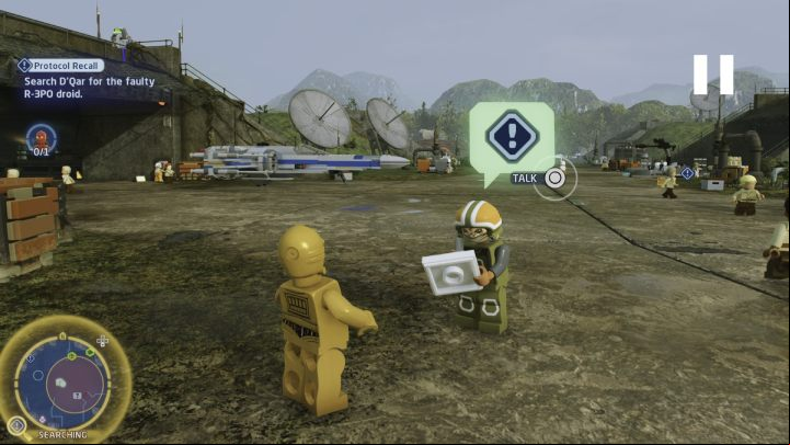 While controlling the Protocol Droid, talk to the quest giver and accept the quest - LEGO Skywalker Saga: Protocol Recall - walkthrough - Tatooine - the desert of Jundland - LEGO Skywalker Saga Guide