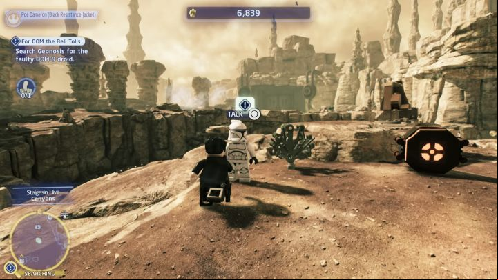 As a Protocol Droid, talk to the NPC and accept the task - LEGO Skywalker Saga: For OOM the Bell Tolls - walkthrough - Tatooine - the desert of Jundland - LEGO Skywalker Saga Guide