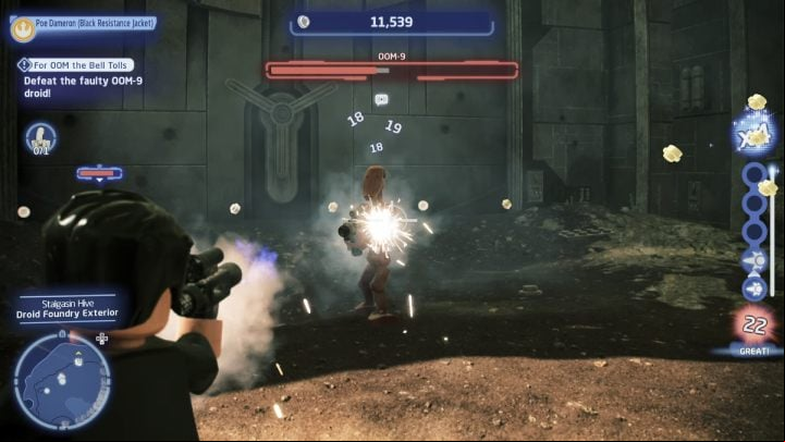 Go to the next search area and shoot down the faulty droid - LEGO Skywalker Saga: For OOM the Bell Tolls - walkthrough - Tatooine - the desert of Jundland - LEGO Skywalker Saga Guide