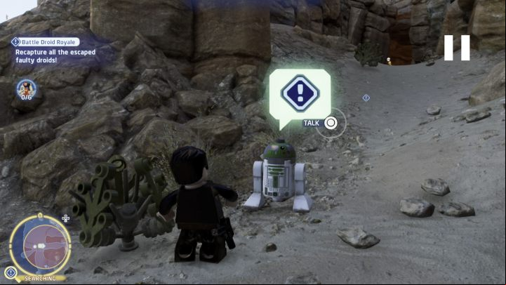 Go to the search area and talk to the astromech droid - LEGO Skywalker Saga: Battle Droid Royale - walkthrough - Tatooine - the desert of Jundland - LEGO Skywalker Saga Guide