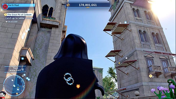 Head to the tower wall shown in the picture above - LEGO Skywalker Saga: Theed - list of all puzzles - Naboo - LEGO Skywalker Saga Guide