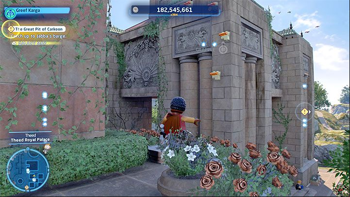 You have to start climbing near the building shown in picture 1, located to the north of the collectible icon - LEGO Skywalker Saga: Theed - list of all puzzles - Naboo - LEGO Skywalker Saga Guide