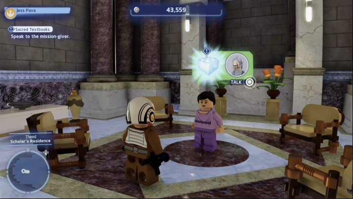Talk to the quest giver and accept the task - LEGO Skywalker Saga: Sacred Textbooks - walkthrough - Naboo - Theed - LEGO Skywalker Saga Guide