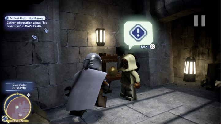 Talk to all characters in the castle marked in the search area and fly to Mustafar to the mining complex - LEGO Skywalker Saga: Eel Feel That in the Morning - walkthrough - Takodana - Maz Castle - LEGO Skywalker Saga Guide