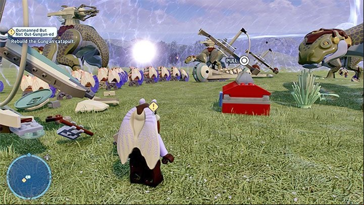 After a successful defense, you will get the task of rebuilding the catapult - LEGO Skywalker Saga: Outmanned But Not Out-Gungan-Ed - walkthrough - Episode 1 - The Phantom Menace - LEGO Skywalker Saga Guide
