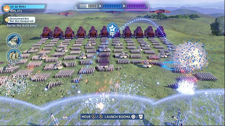 In the final part of the battle , you will take control of the catapult - LEGO Skywalker Saga: Outmanned But Not Out-Gungan-Ed - walkthrough - Episode 1 - The Phantom Menace - LEGO Skywalker Saga Guide