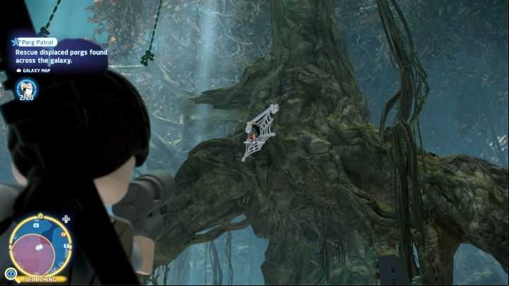 The porg is trapped in a spider web on a tree - LEGO Skywalker Saga: Porg Patrol - walkthrough - Challenges - LEGO Skywalker Saga Guide