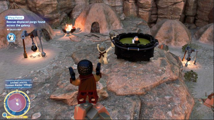 The porg is in the soup pot next to the tusken tents - LEGO Skywalker Saga: Porg Patrol - walkthrough - Challenges - LEGO Skywalker Saga Guide