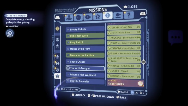 The Anti Trooper challenge requires you to earn gold medals in all 12 shooting galleries in the game - LEGO Skywalker Saga: The Anti Trooper - walkthrough - Challenges - LEGO Skywalker Saga Guide
