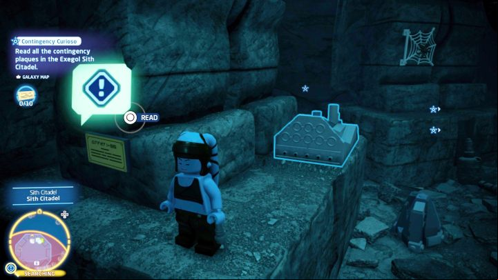 The plaque is next to the lowering platform, at the citadel entrance - LEGO Skywalker Saga: Contingency Curioso - walkthrough - Challenges - LEGO Skywalker Saga Guide
