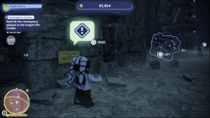 The plaque is in the corridor leading to the lowering platform - LEGO Skywalker Saga: Contingency Curioso - walkthrough - Challenges - LEGO Skywalker Saga Guide