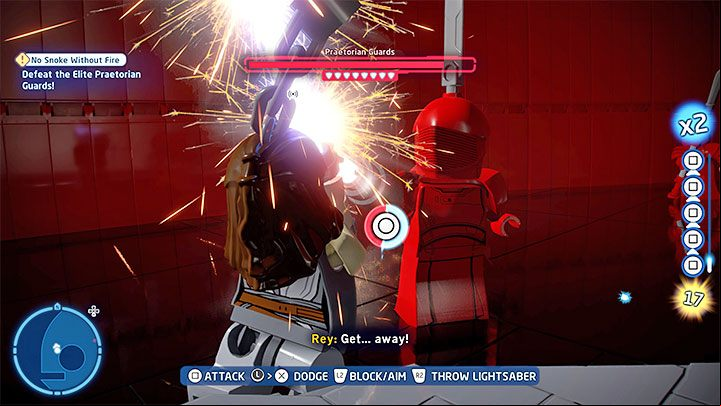 You may have to overpower the enemies during the battle from time to time by mashing the displayed button - LEGO Skywalker Saga: Praetorian Guards - boss, how to defeat? - Bosses - LEGO Skywalker Saga Guide