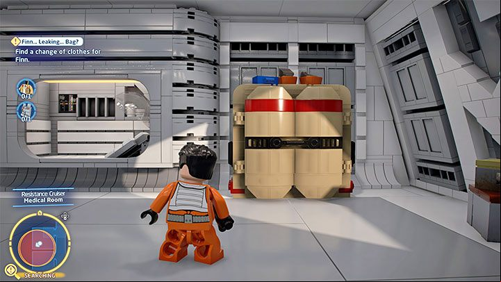 After completing the first story mission you'll find yourself aboard the Resistance Cruiser, being tasked with finding an outfit for Finn - LEGO Skywalker Saga: Master Codebreak-Out - walkthrough - Episode 8 - The Last Jedi - LEGO Skywalker Saga Guide